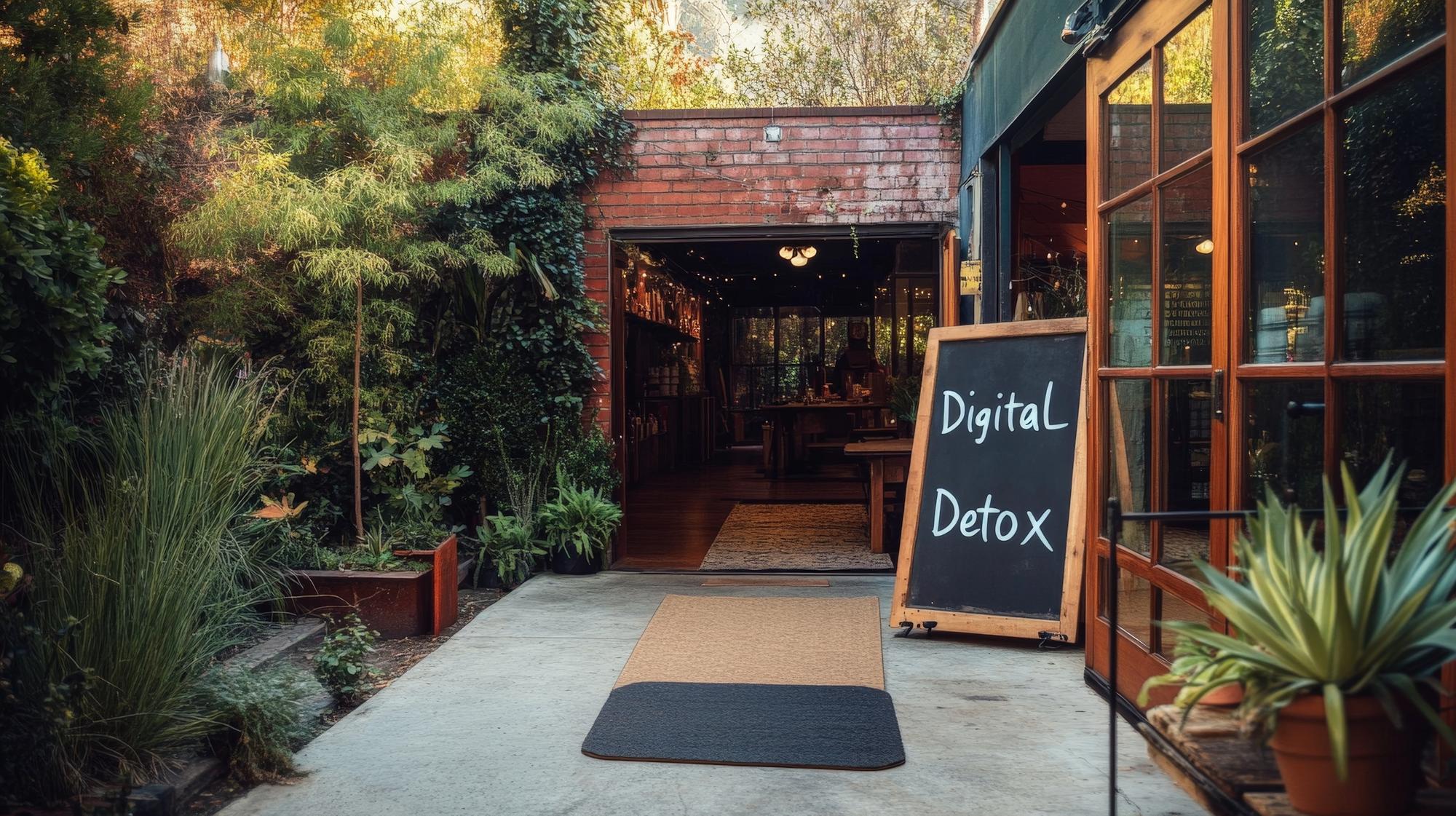 Workshop door with studio signage and herbs